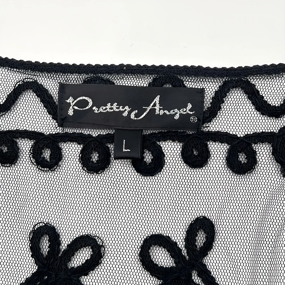 Pretty Angel Black Sheer Lace Embroidery Tunic / Swimsuit Cover Up Women’s Large - Picture 7 of 8